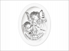Aniołek z latarenką z napisem na białym drewnie - owalny srebrny obrazek 6353W