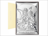 Aniołki nad dzieckiem z podpisem "Pamiątka Chrztu Świętego "- srebrny obrazek JAP 751