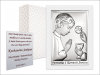 Pamiątka I Komunii Św. z chłopczykiem przyjmującym Komunię - srebrny obrazek na białym drewnie 6491W