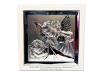 Pamiątka Chrztu Św. - srebrny obrazek Aniołek z latarenką kwadratowy 6387W na białym drewnie