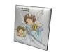 Aniołek z latarenką nad dzieckiem w kwadracie z modlitwą - srebrny obrazek DS15/C kolorowy